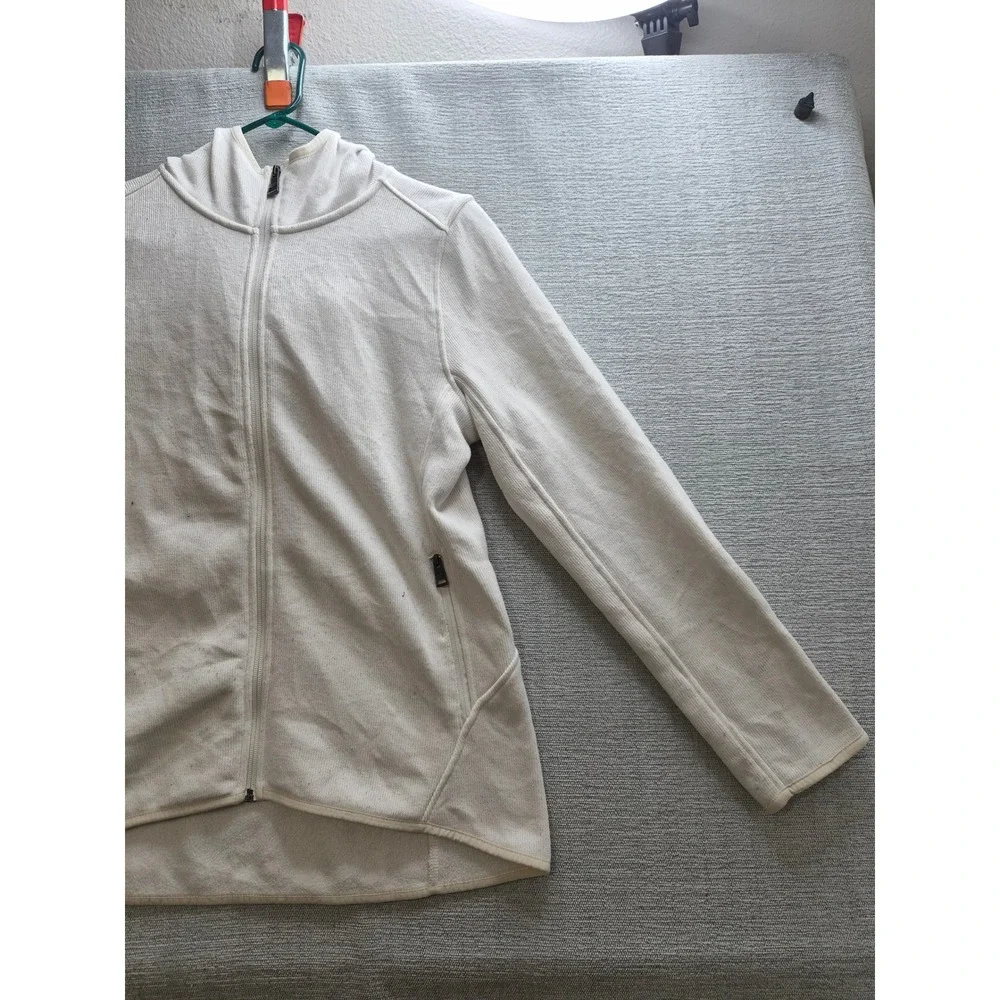 Andrew Marc Fleece Jacket Womens Medium Beige High Low Hem Hooded Full Zip